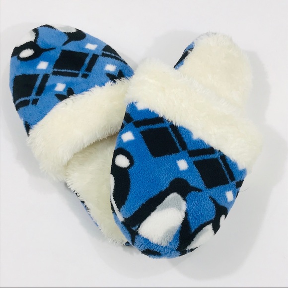 blue and white slippers